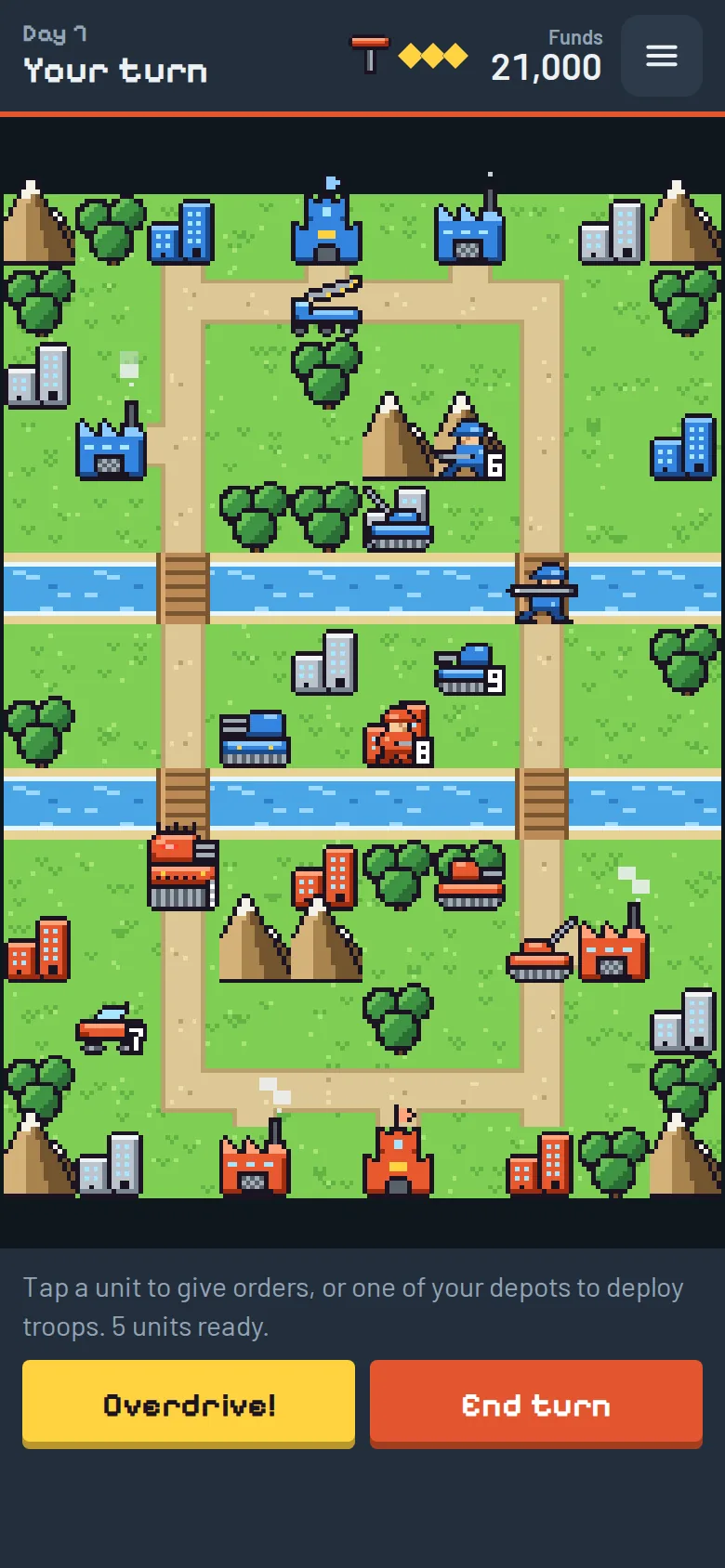 A battle on the Twin Rivers map with the commander power button ready